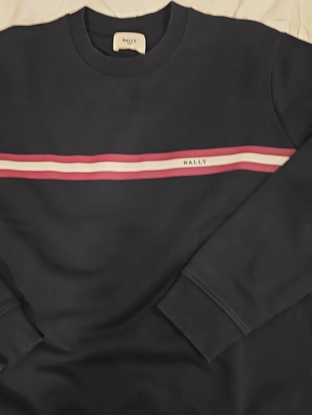 Bally Black Crewneck with Red and White Chest Stripe